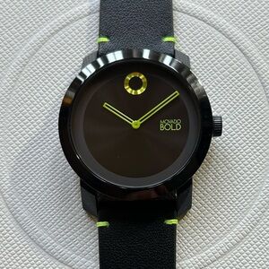 Movado Bold Trend Impulse Watch With 42mm Black Face & Black Leather Band